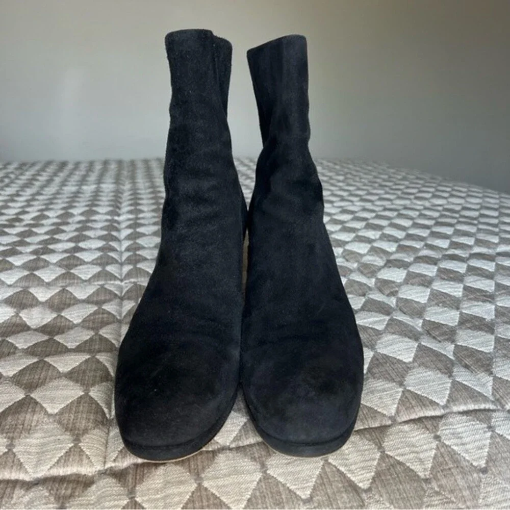 Stuart Weitzman‎ Black Suede Chic Heeled Ankle Boots Booties Back Zip Women 9.5